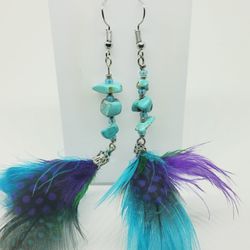 homemade peacock colored feather and turquoise stones