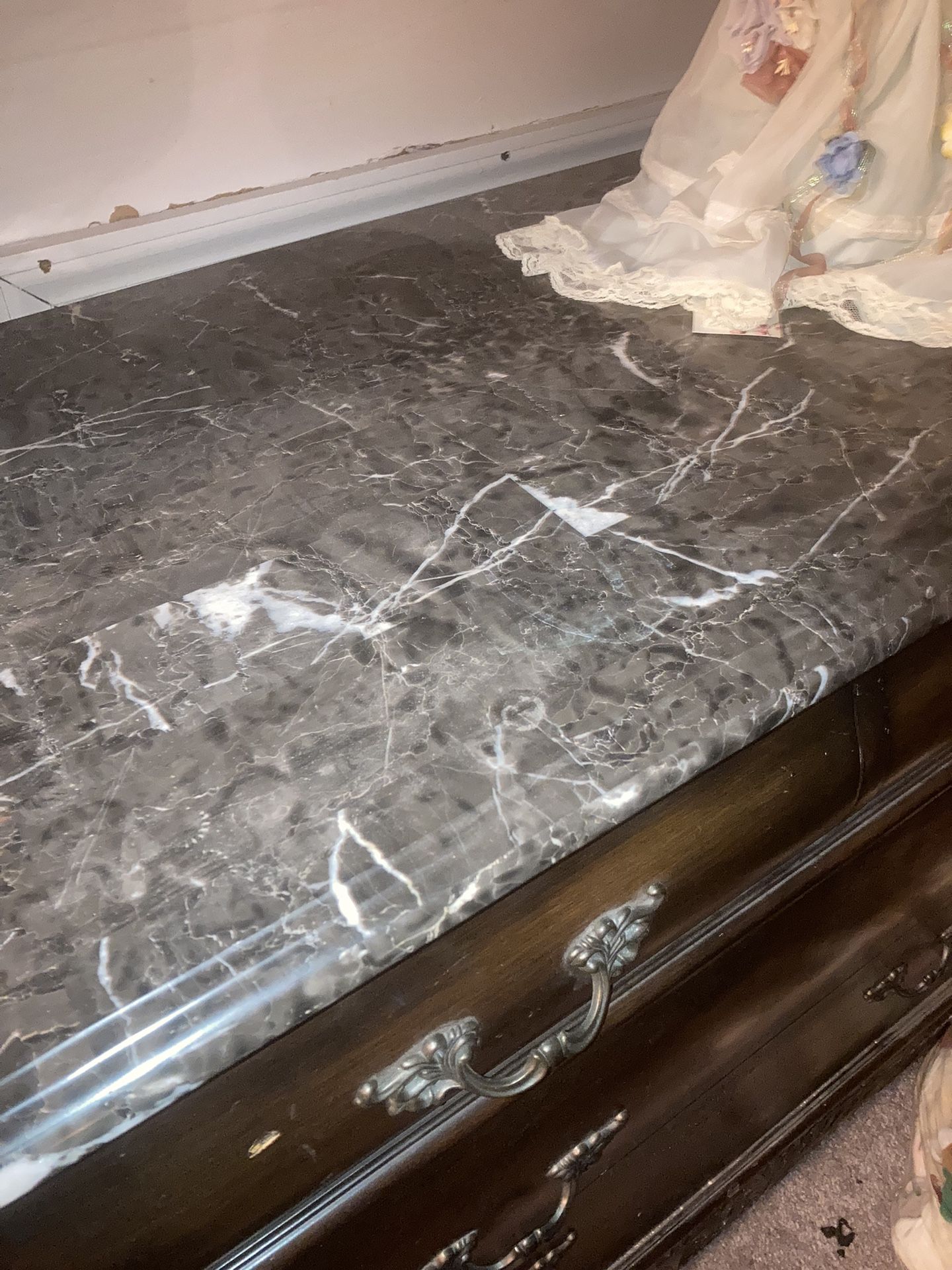 Console Table, Marble Top, Dark Wood EC, Odu Area