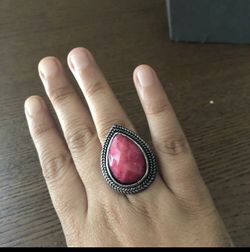 Antique Silver Drop Shaped Pink Stone Ring