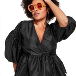 Kika Vargas Target Womens Size 3XL Blouse Scallop Edge Wrap Top Black NWT