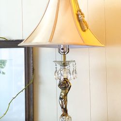 #1960s Hollywood Regency Brass and Crystal Cherub Lamp