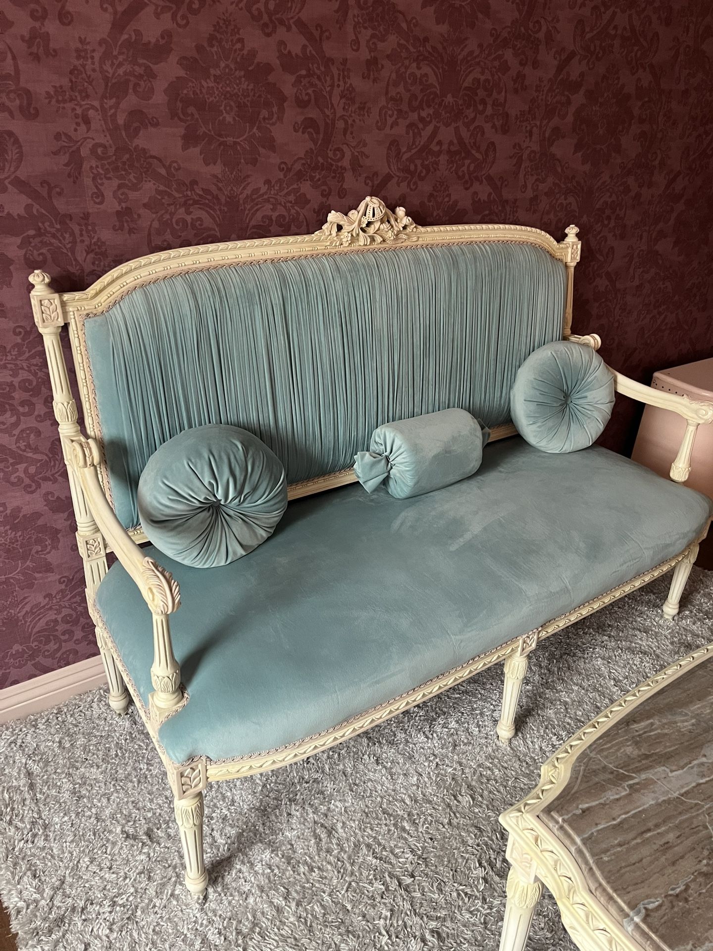 Velvet Loveseat With Center Table