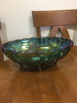 Large footed purple carnival glass fruit bowl