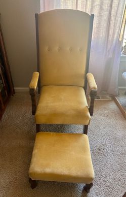 Antique Victorian Eastlake-Style Reclining Platform Armchair with Matching Footstool