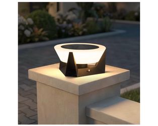Solar Post Lights Outdoor, 11" Outdoor Pillar Lights, IP54 Waterproof Solar Powered Column Lamp, Dusk to Dawn Modern Post Light, 3000K LED Bulb Round 