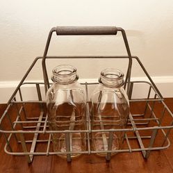 Rustic Antique metal milk bottle basket