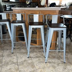 4New Wooden Seat Bar Stools.     30 Inch 
