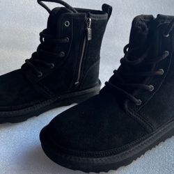 UGG Kids' Neumel Suede Lace-Up Water Resistant Black Boots 