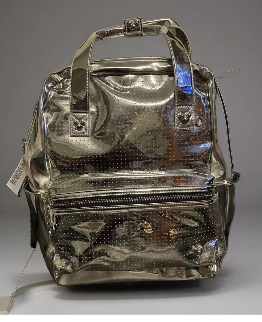 Disney Park Mickey Mouse Silver Backpack Shiny Holographic  display picture 2
