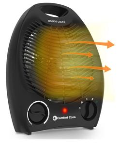 Comfort Zone Electric Fan-Forced Portable Space Heater with Adjustable Thermostat, Overheat Sensor, Tip-Over Switch, & Heat Resistant Housing, Ideal f