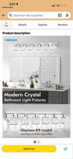 VOLISUN 6-Light Crystal Bathroom Vanity Light Chrome