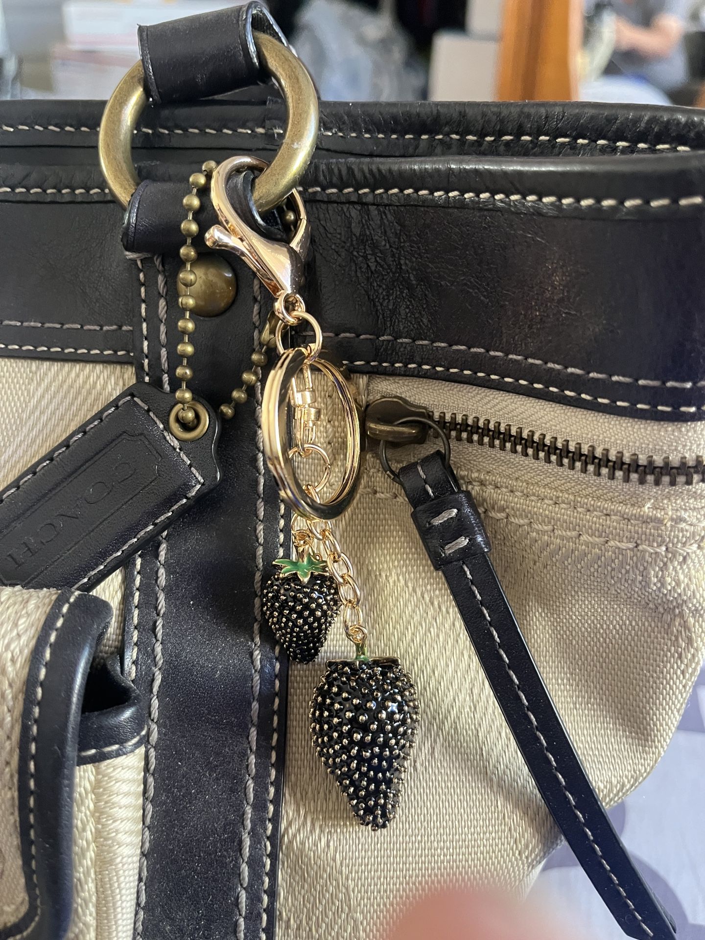 Black Strawberry Bag Charm Keychain 