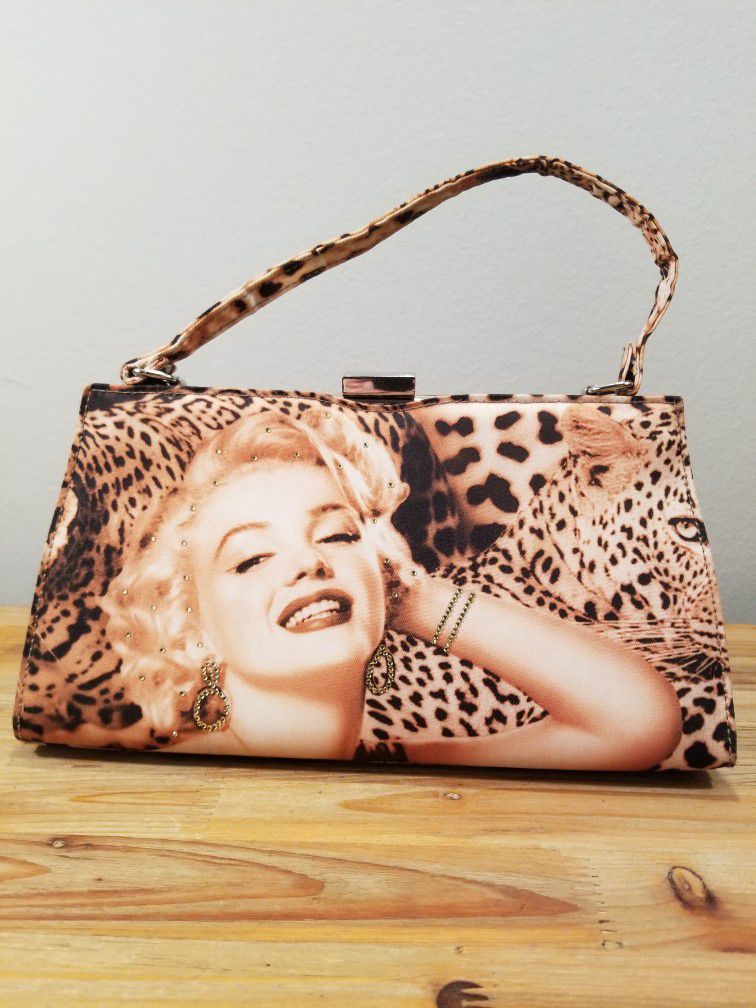 Vintage Marilyn Monroe Animal Print Style Handbag/Purse Rhinestones Clean