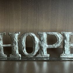 Vintage Punched Tin HOPE Handmade Sign Holiday Decor Signed By Artist 15X4