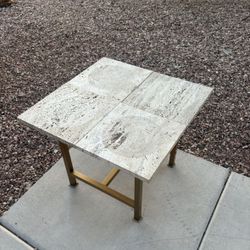 Travertine Tile Top Console Table w/ Brass Base