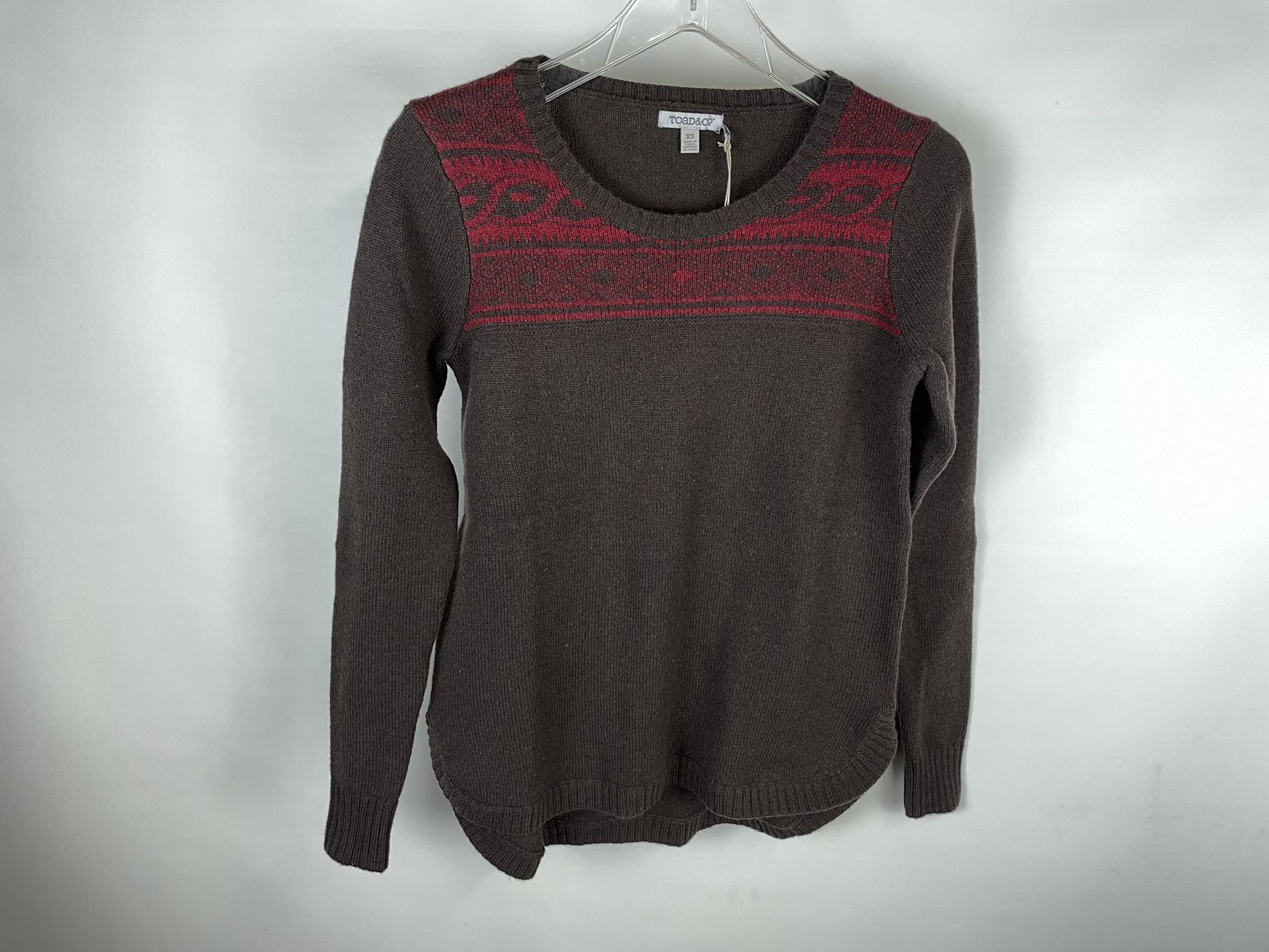 NEW TOAD&CO ALUETIA CREW BUFFALO WOMEN'S BROWN AND RED XS TELLURIDE SWEATER!