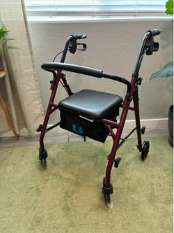Medline Steel Rollator Walker with Seat, Burgundy, 350 lb. Weight Capacity, 6” Wheels, Foldable, Adjustable Handles, Rolling Walker for Seniors, Walke