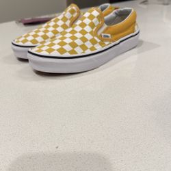 Used Vans sneakers, men's size 5, yellow and white, only $15.