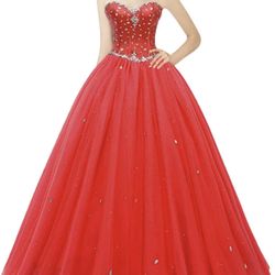 New Likedpage Sweetheart Ball Gown Tulle Quinceanera / Prom Jeweled Red Dress US 12