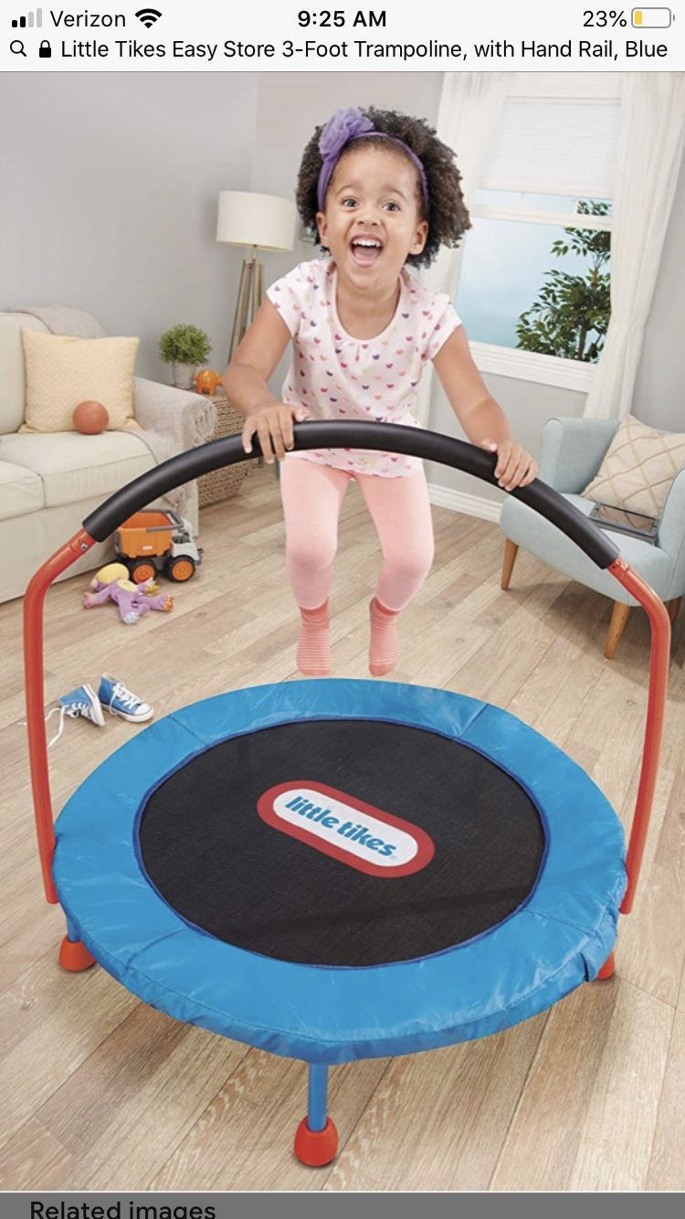 Little Tikes Easy Store 3-Foot Trampoline, with Hand Rail, Blue