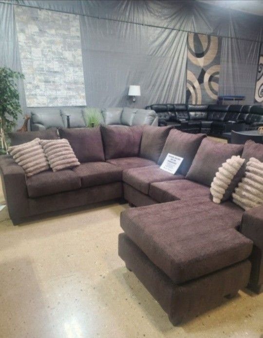 2 Pc Brown Sofa Sectional With Reversible Chaise