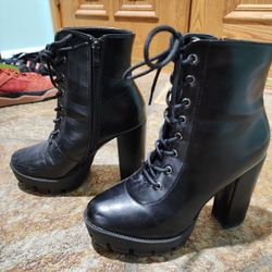 Black High Heel Combat Boots Women's Size 8
