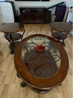 Center table, two coffee tables and TV stand