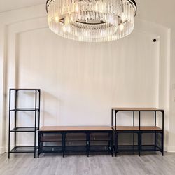 IKEA Black metal wood shelving storage bookshelves tv console