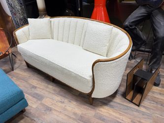 Vintage curved boucle sofa newly reupholstered