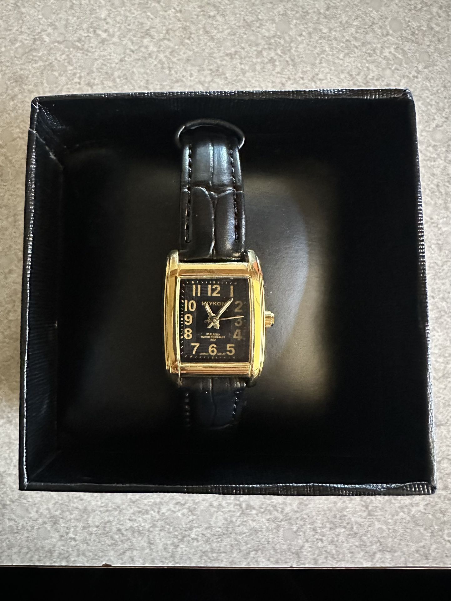 New Miykon Women’s Watch Gold Face Black Band Needs Battery