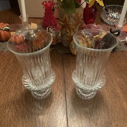 Two Hurricane Crystal Candle Holders 10” Tall