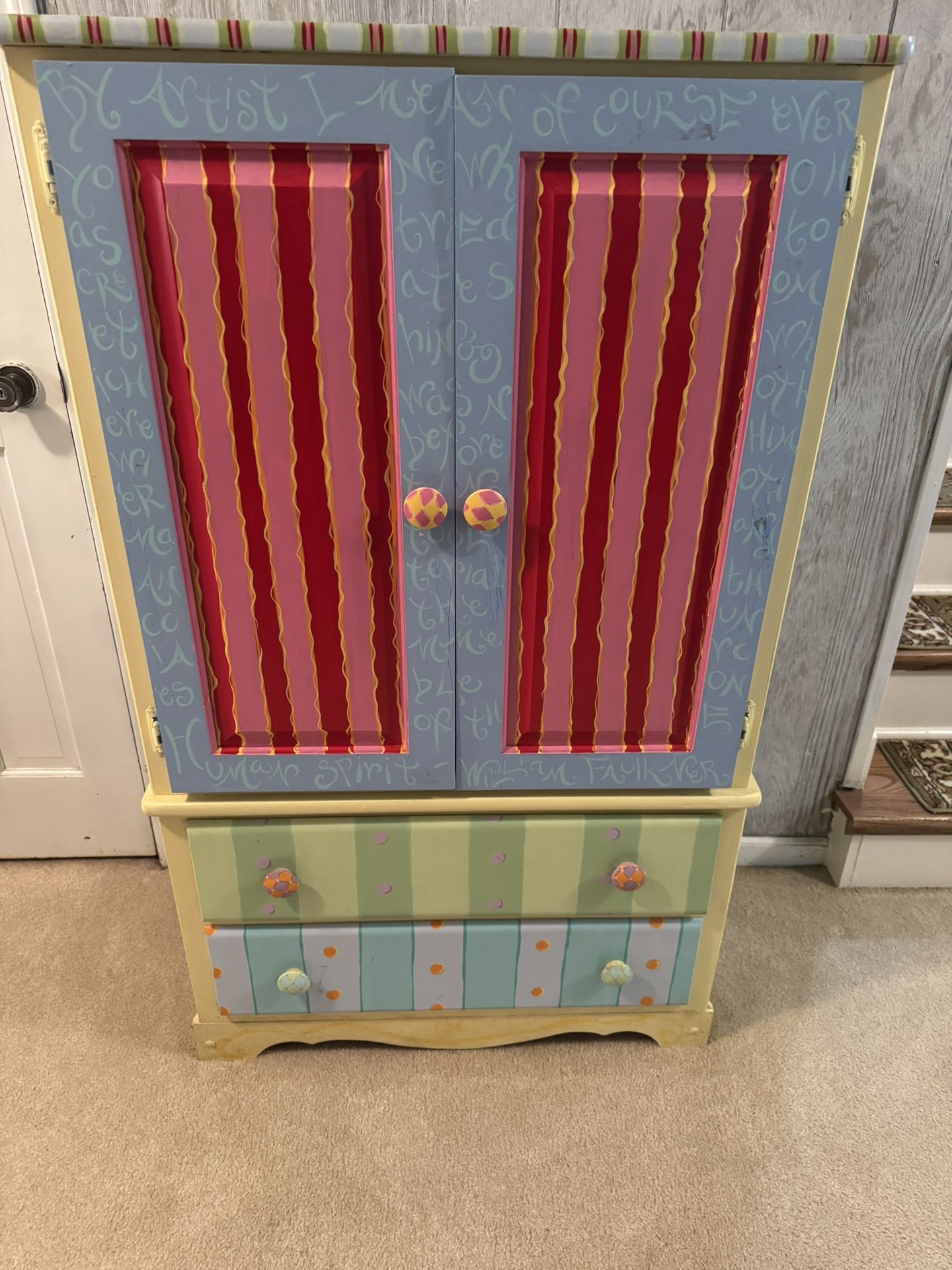 Colorful Hand Painted Cabinet - Solid Wood