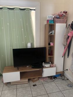 Wood and White TV Stand with Storage
