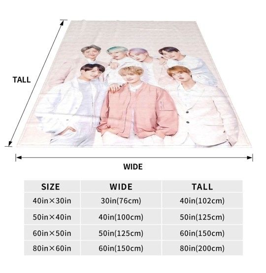 New Korea BTS Decor  50" x 40" Throw Blanket Soft K POP Music Rare One Of A Kind