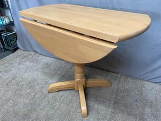 Small Light Wood Round Drop Leaf Dining Table