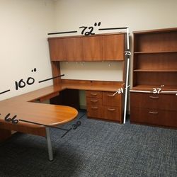 U-SHAPED EXECUTIVE DESK W/ TOP OVERHEAD($650) & 2-DRAWER LATERAL FILE CABINET WITH OVERHEAD($350)