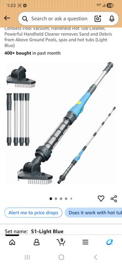 Cordless Pool Vacuum, Handheld Hot Tub Cleaner, Powerful Handheld Cleaner removes Sand and Debris from Above Ground Pools, spas and hot tubs (Light Bl