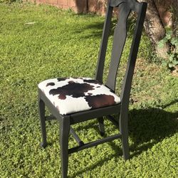 Wooden Chair, Faux Cow Hide Seat, Sturdy, Chic