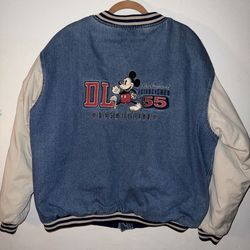 Disneyland Mickey Mouse Denim Bomber Jacket Walt Disney