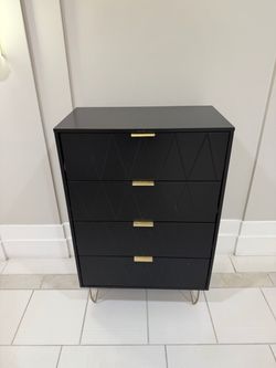 4 Drawers Chest Of Dresser Tall Storage Tower Cabinet with Metal Legs - Black