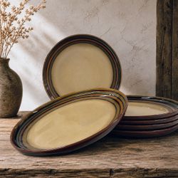 Sango Flair Brown 4836 Stoneware Dinner Plates 11.25” Set of 6  Vintage Mint