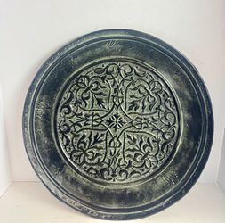 Deco India Metal Wall Plate Tray Embossed Floral Medallion