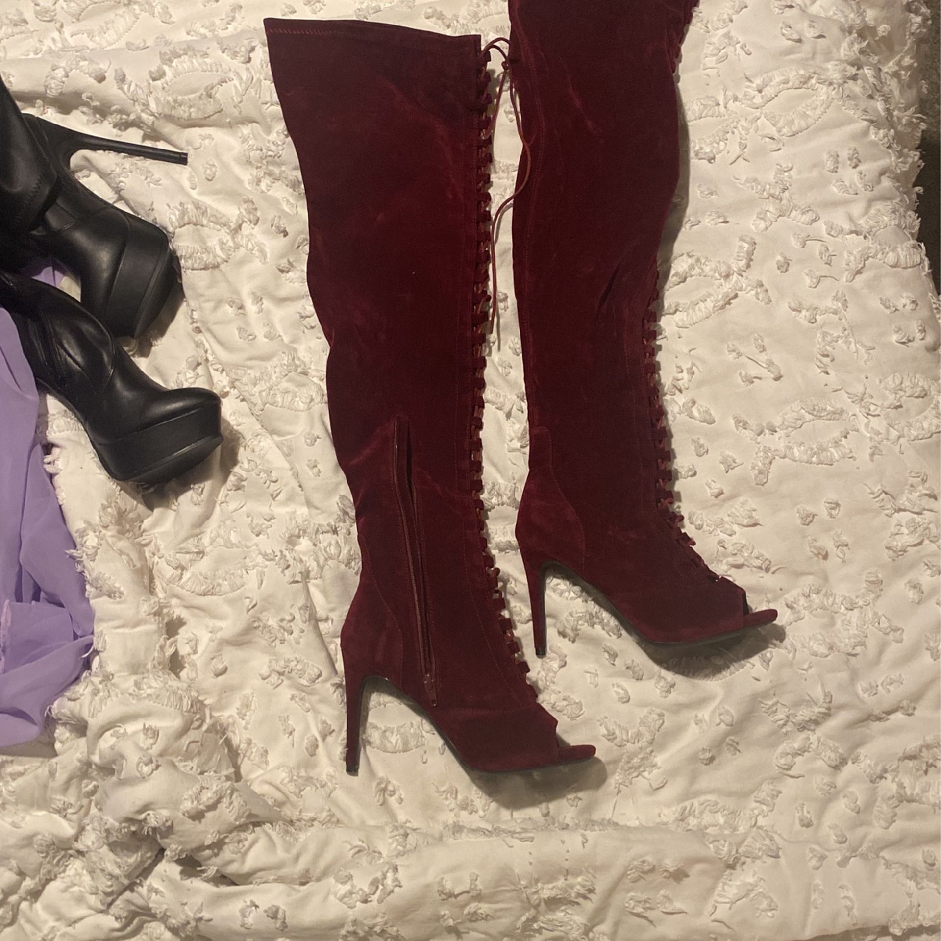 Burgundy Thigh High Boot