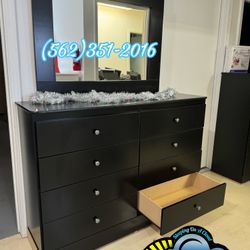 Dresser With Mirror Rails Black Drawer