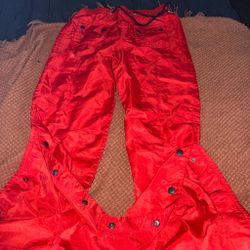 Red Nylon Cargo Pants with Snap Buttons
