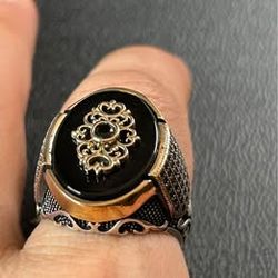 Men’s Black Onyx Ring – 925 Silver, Size 11