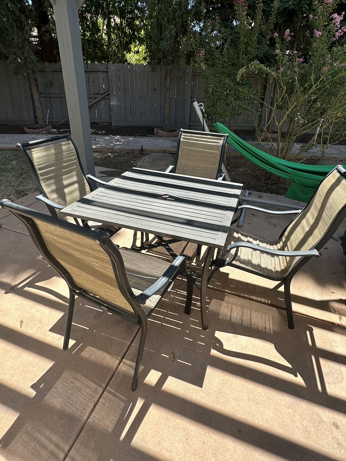5 Piece Patio Furniture Set 4 Chairs & Square Metal Table Brown & Beige