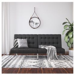 Futon Sofa, Black Faux Leather 