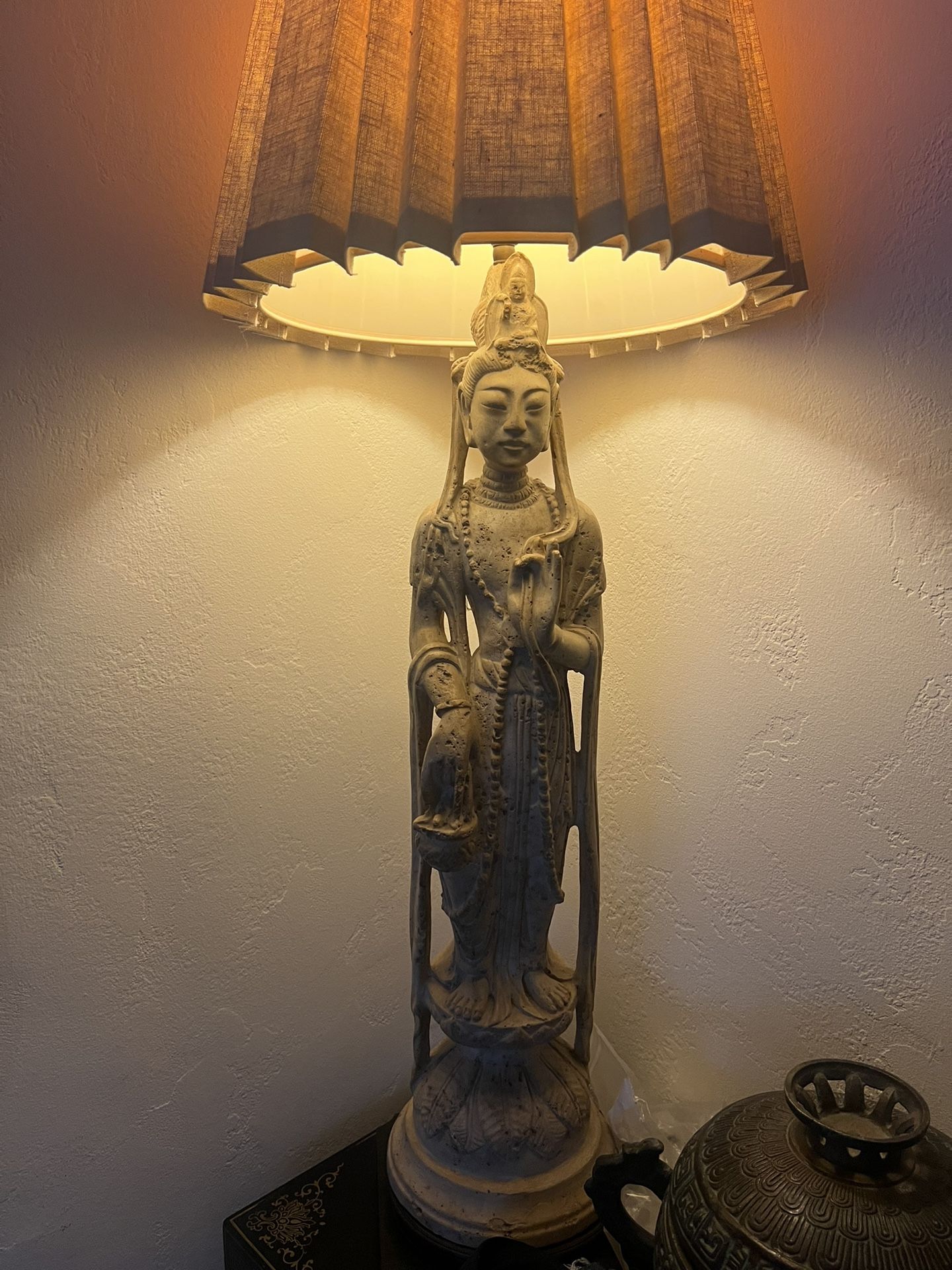 Antique 1950’s Stone Carved Asian Lamp