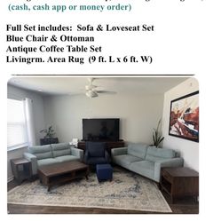 Living room furniture only, including sofa, area rug, etc:  $5,500